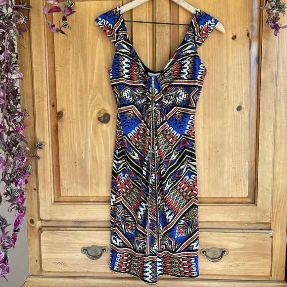 Y2K Dress 8 Tribal Blue Multicolor Sleeveless Sheath Art Indie Stretch Tapestry‎ - Picture 8 of 8